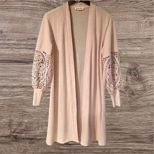 Indigo Rose Crochet Sleeve Open Cardigan Duster Sweater